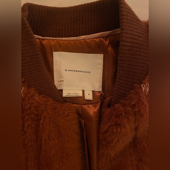 Anthropologie Rust Brown Sherpa Bomber Jacket - size Small - Picture 3 of 13